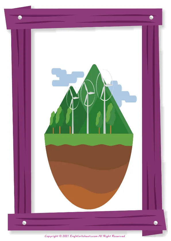 Full-page wordless Types of Energy English vocabulary worksheet