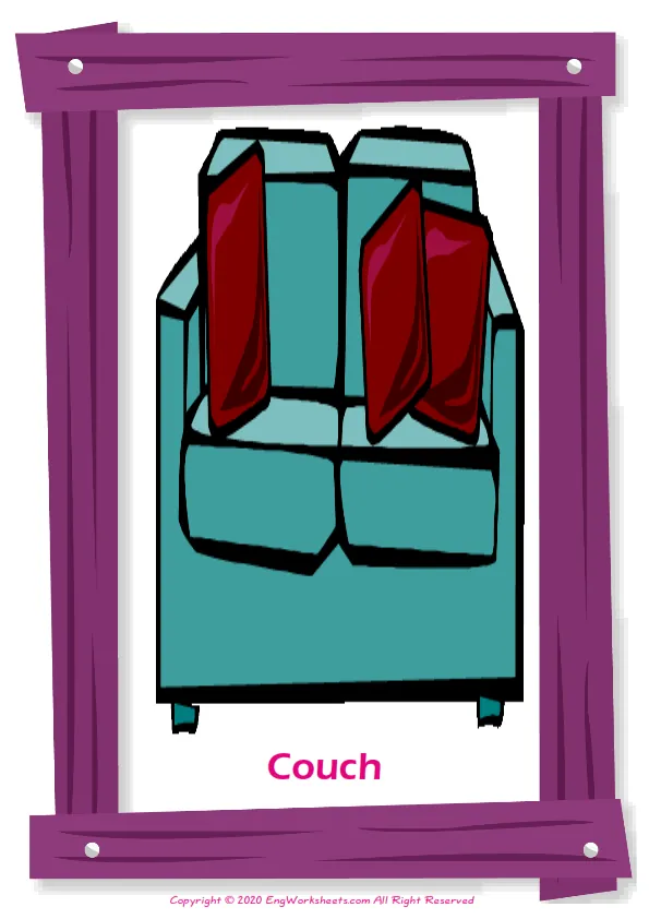 Furniture English vocabulary worksheet with full-page words