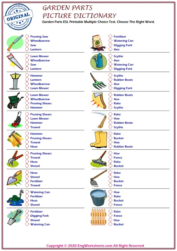 Online Learn Garden Parts What Is In The Picture And Tick The Right Option