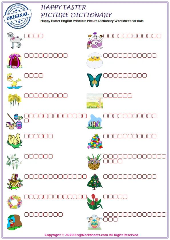Happy Easter English Printable Picture Dictionary Worksheet For Kids