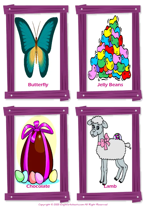 Happy Easter vocabulary worksheet with words, four images per page
