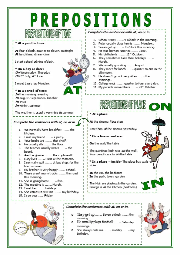 Prepositions Of Place And Time Grammar Rules Exercises