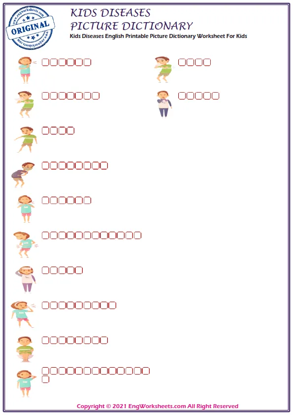 Kids Diseases English Printable Picture Dictionary Worksheet For Kids