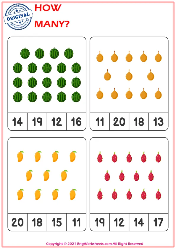 Let's Count The Fruits - Math Worksheet