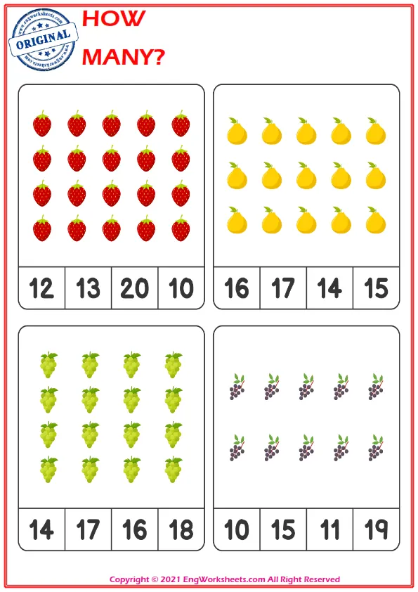 Let's Count The Fruits - Math Worksheet