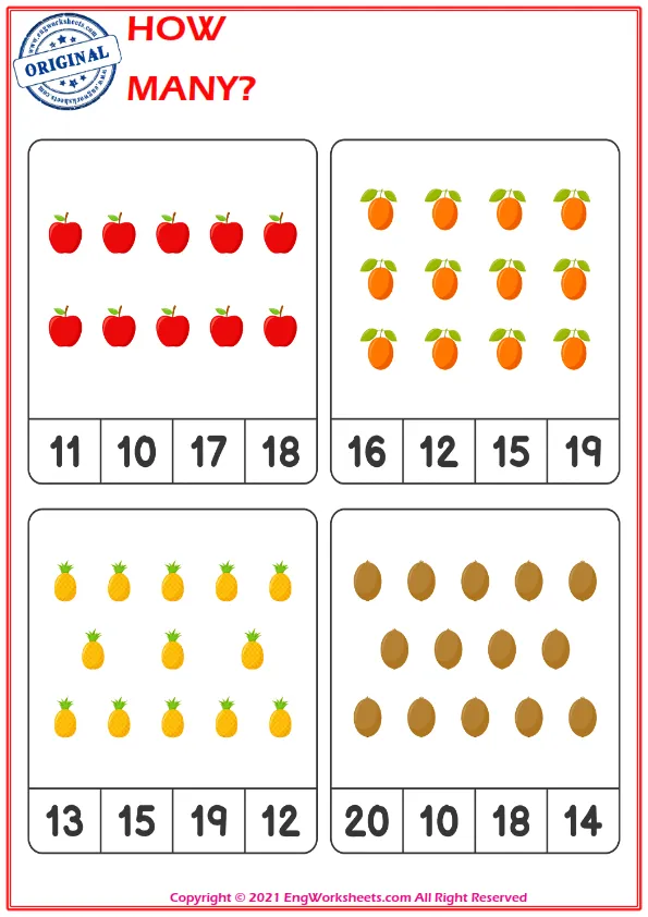 Let's Count The Fruits - Math Worksheet