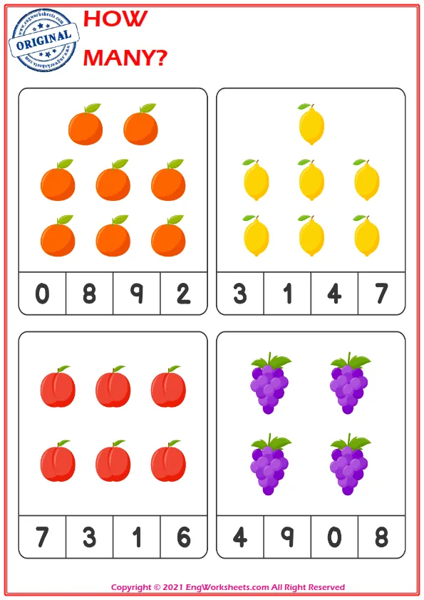 Let's Count The Fruits - Math Worksheet