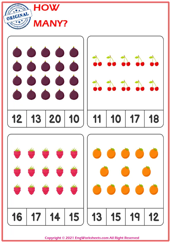 Let's Count The Fruits - Math Worksheet