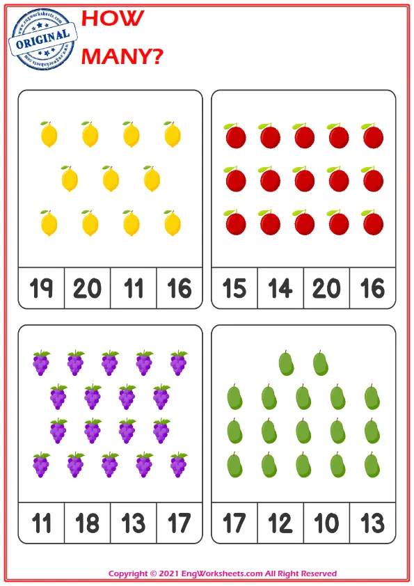 Let's Count The Fruits - Math Worksheet