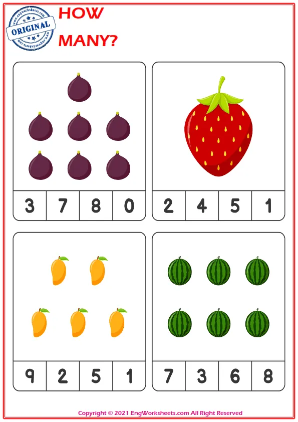 Let's Count The Fruits - Math Worksheet