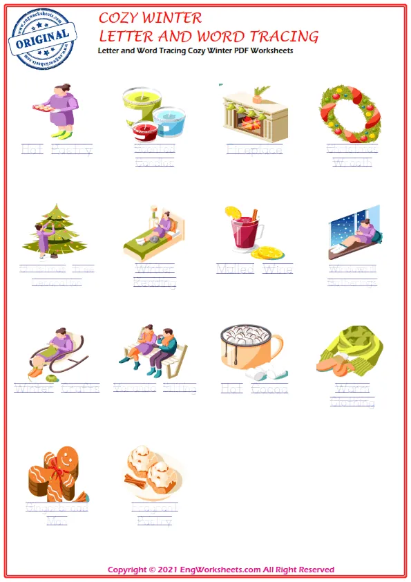 Letter and Word Tracing Cozy Winter PDF Worksheets