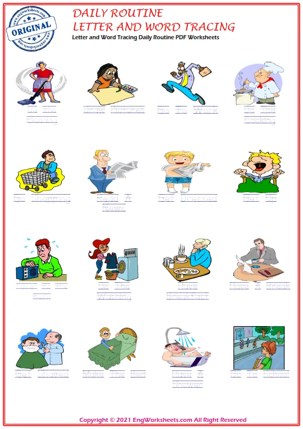 Letter and Word Tracing Daily Routine PDF Worksheets
