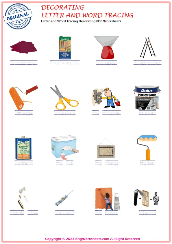 Letter and Word Tracing Decorating PDF Worksheets