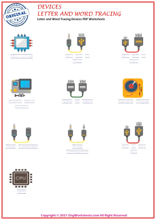 Letter and Word Tracing Devices PDF Worksheets