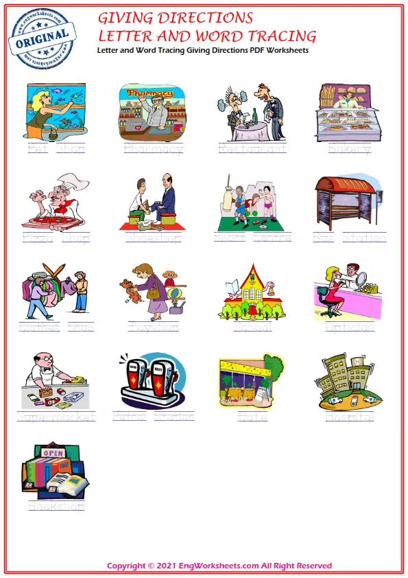 Letter and Word Tracing Giving Directions PDF Worksheets