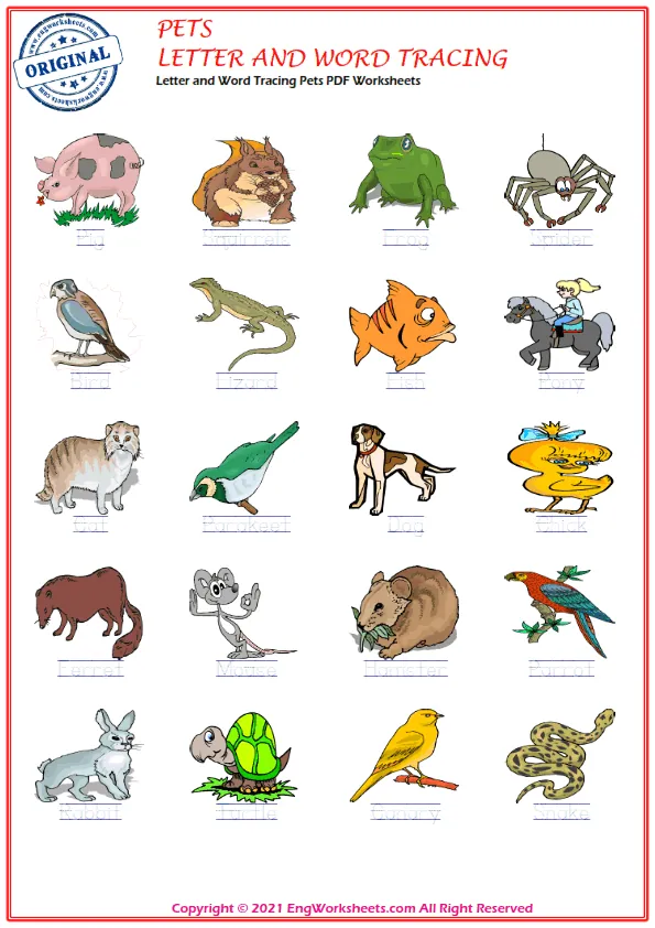 Letter and Word Tracing Pets PDF Worksheets