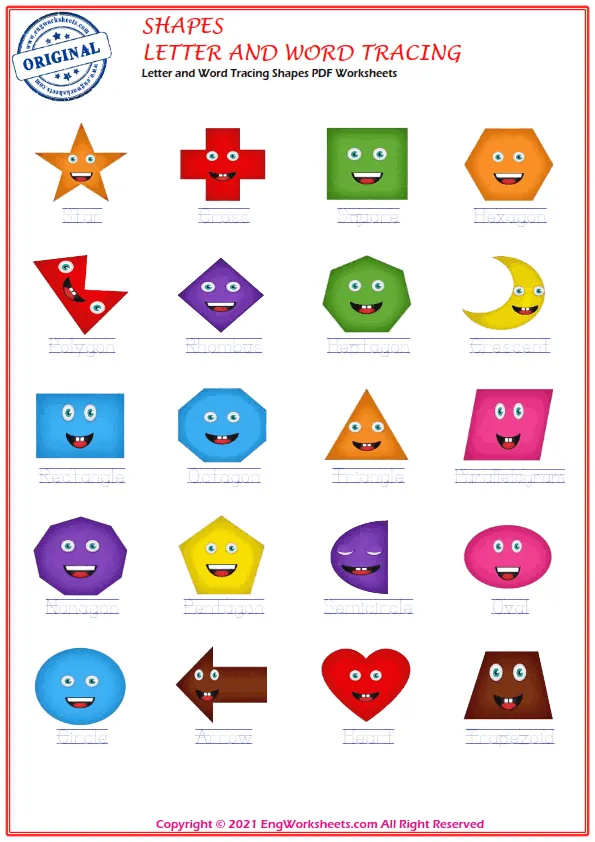 Letter and Word Tracing Shapes PDF Worksheets