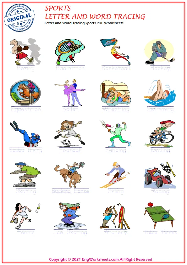 Letter and Word Tracing Sports PDF Worksheets