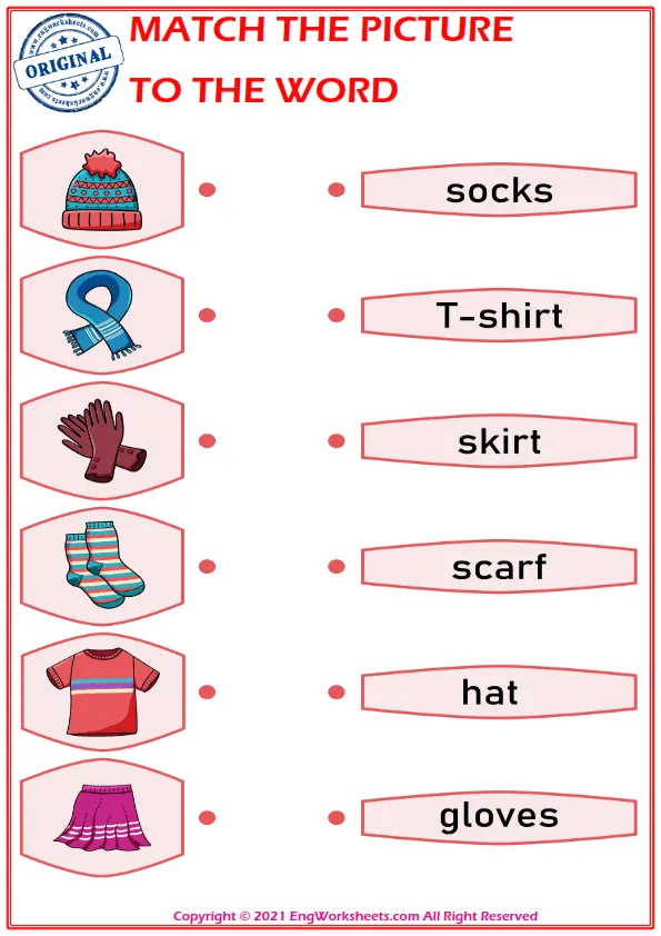 Match the picture to the word worksheet for children
