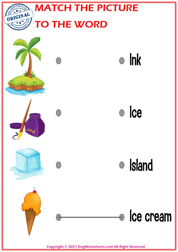 Match the picture to the word worksheet for children