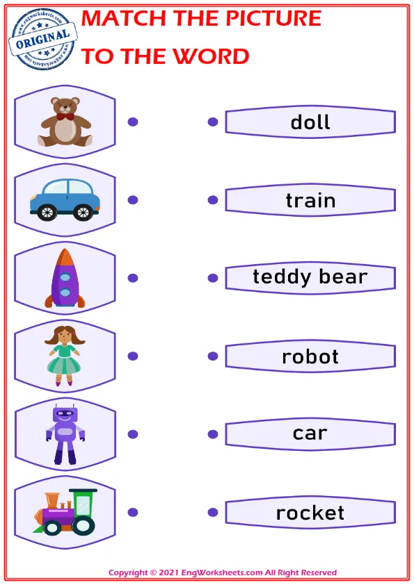 Match the picture to the word worksheet for children