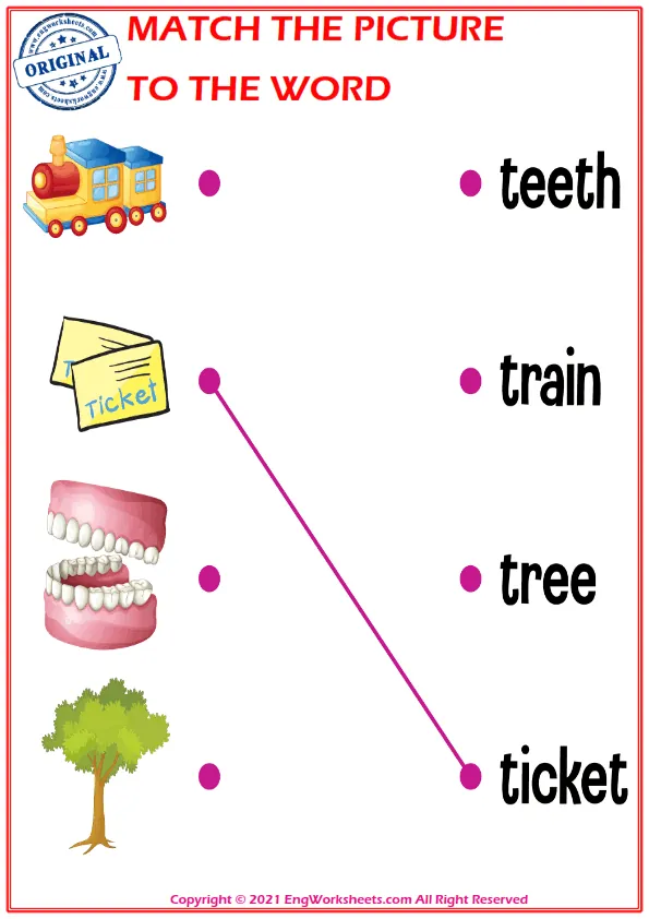 Match the picture to the word worksheet for children