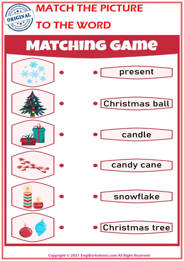 Match the picture to the word worksheet for children