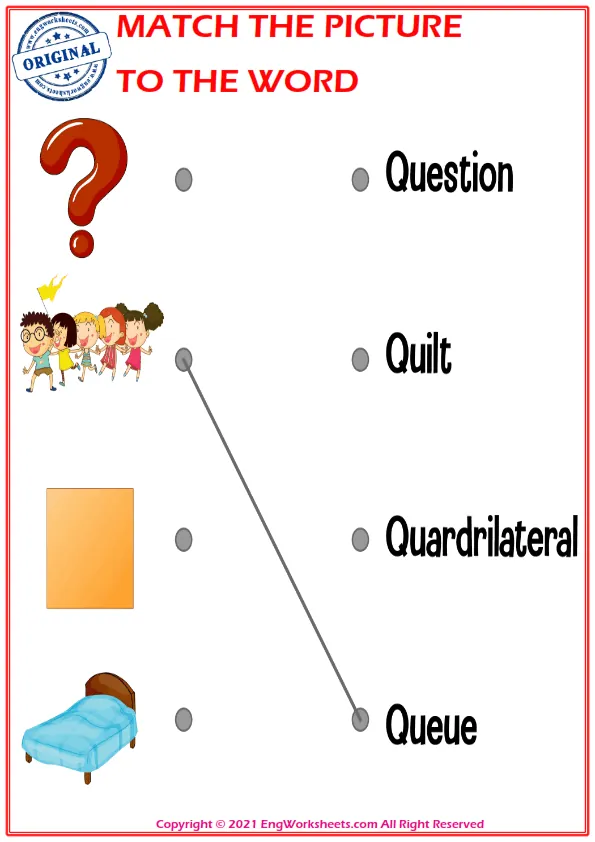 Match the picture to the word worksheet for children