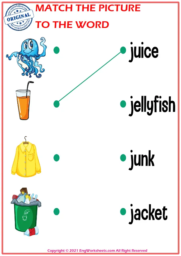 Match the picture to the word worksheet for children