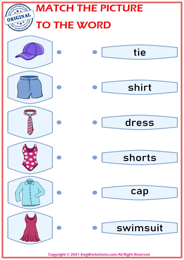 Match the picture to the word worksheet for children