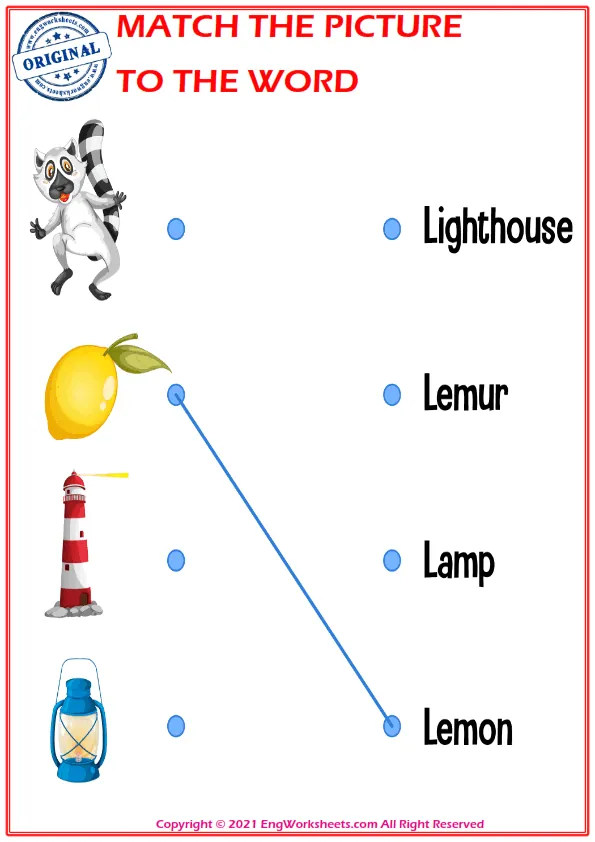 Match the picture to the word worksheet for children