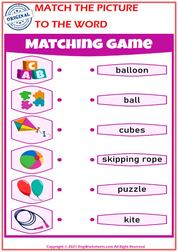 Match the picture to the word worksheet for children