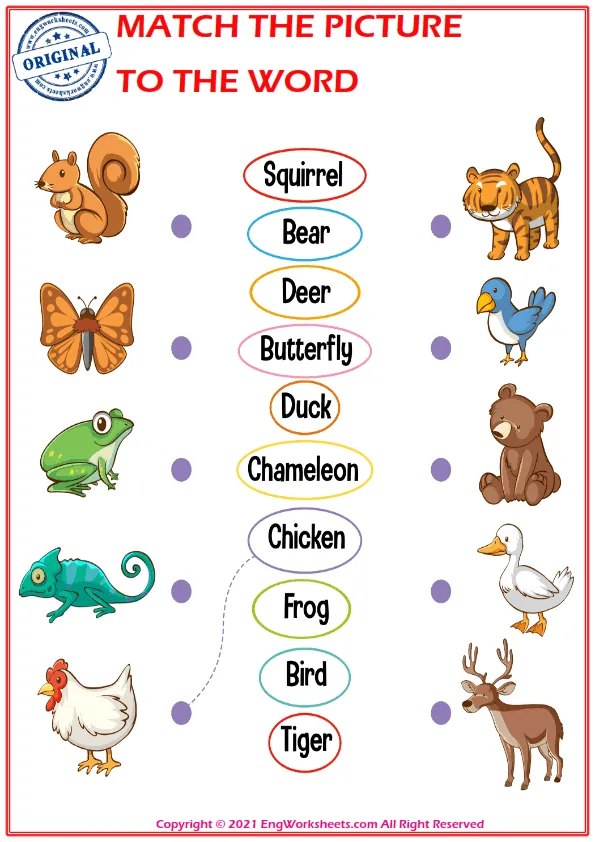 Match the picture to the word worksheet for children