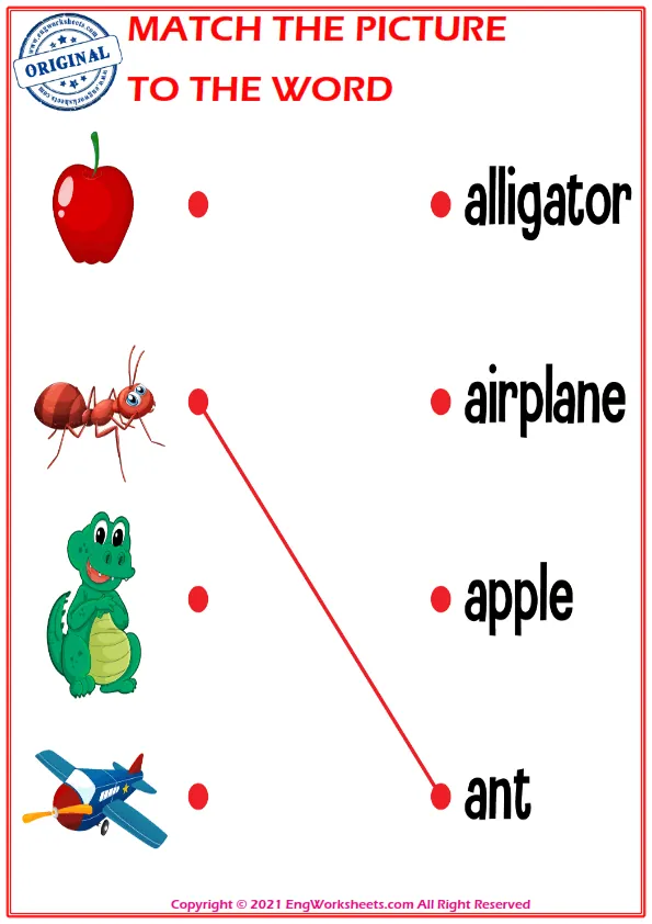 Match the picture to the word worksheet for children