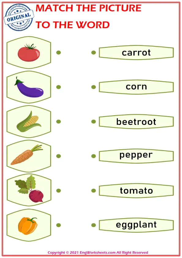 Match the picture to the word worksheet for children