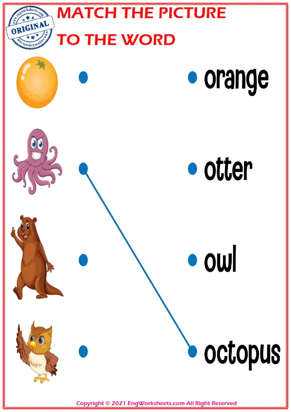 Match the picture to the word worksheet for children