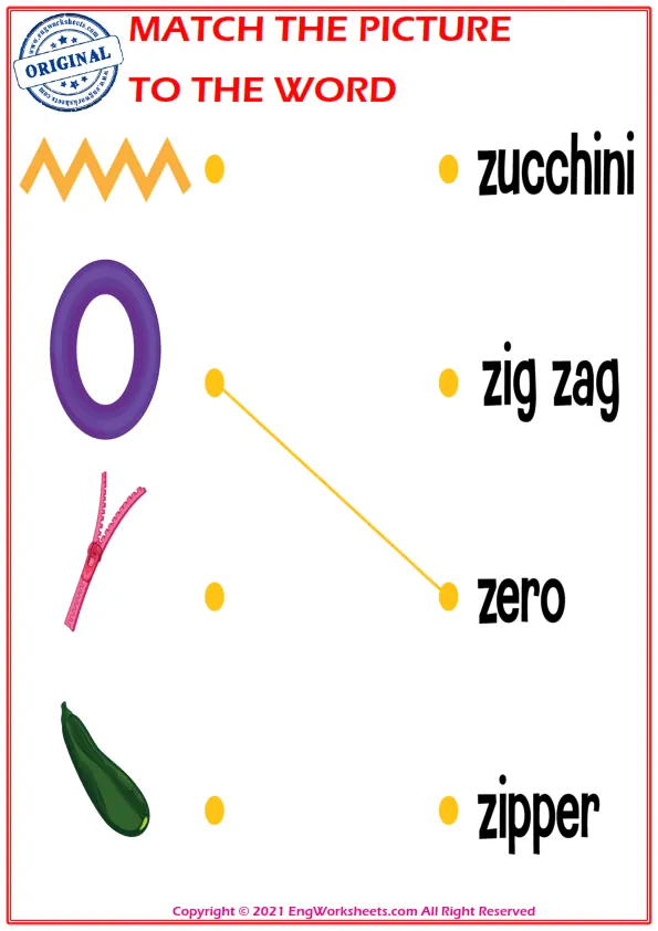 Match the picture to the word worksheet for children