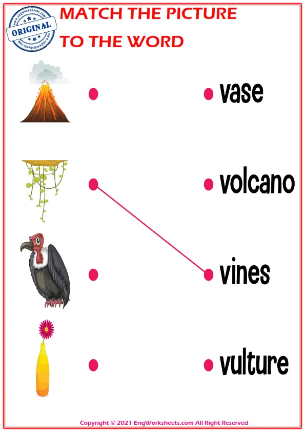 Match the picture to the word worksheet for children