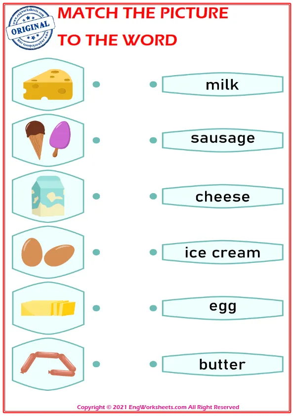 Match the picture to the word worksheet for children