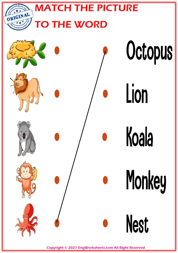 Match the picture to the word worksheet for children