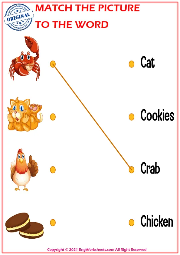 Match the picture to the word worksheet for children