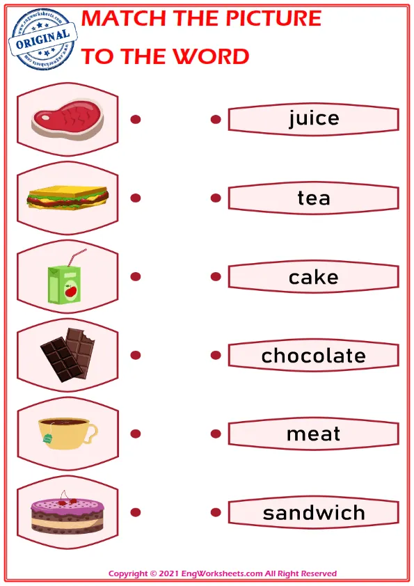 Match the picture to the word worksheet for children