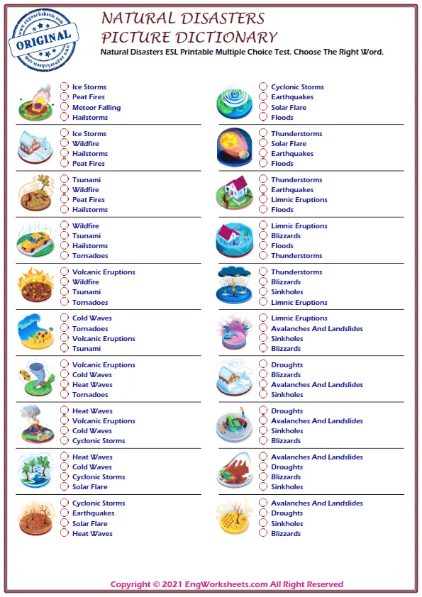 Online Learn Natural Disasters What Is In The Picture And Tick The Right Option