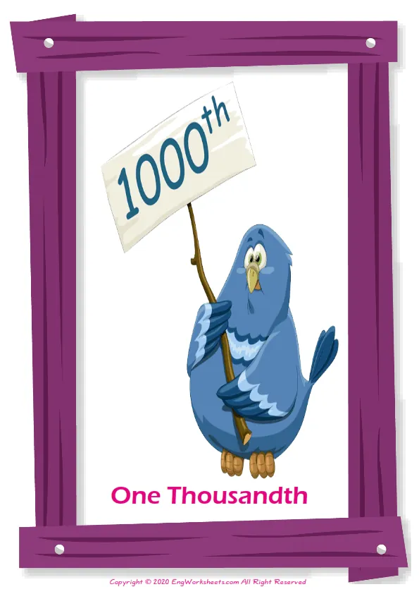 Ordinal Numbers English vocabulary worksheet with full-page words