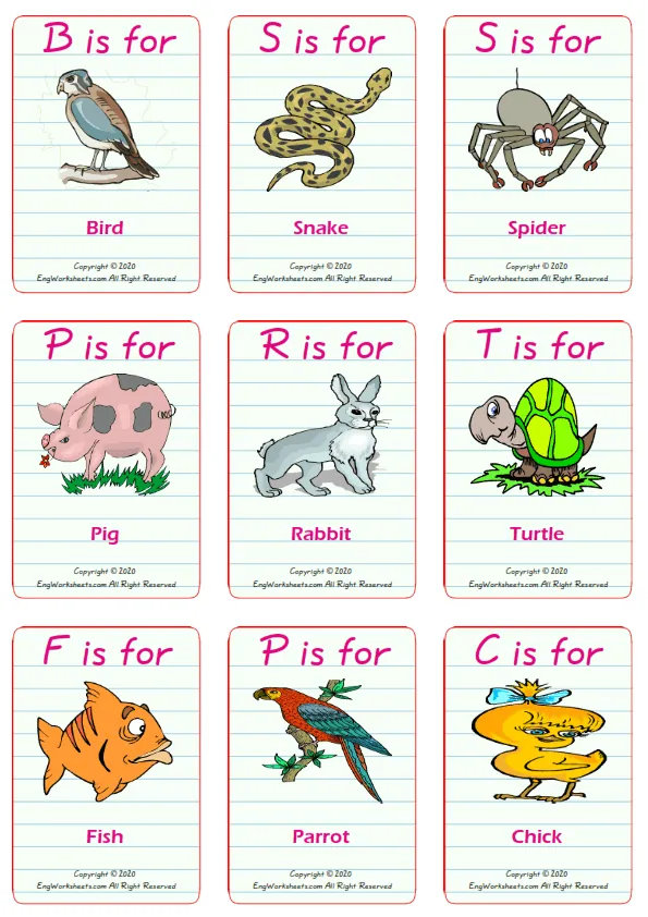 Pets vocabulary worksheet with words, nine images per page