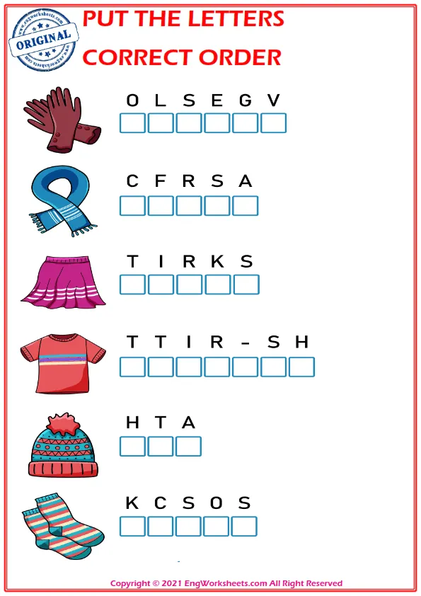 Put the letters in the correct order. worksheet for children.