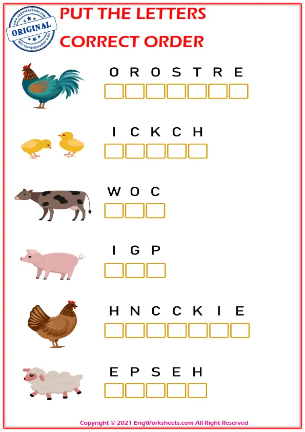 Put the letters in the correct order. worksheet for children.