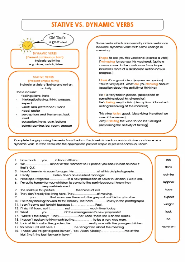 Stative Vs Dynamic Verbs