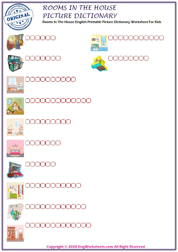 Rooms In The House English Printable Picture Dictionary Worksheet For Kids