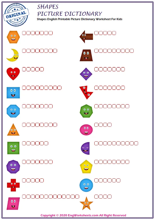 Shapes English Printable Picture Dictionary Worksheet For Kids